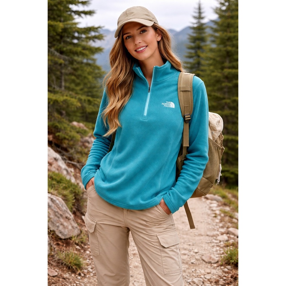 Gorpcore Women's The North Face Teal Fleece Sherpa Half Zip Pullover Size XS